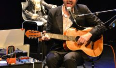 Gruff Rhys regaling a warmly receptive audience at Mareel, as a felt doll of explorer John Evans looks on. Photo: Shetnews/Kelly Nicolson Riddell