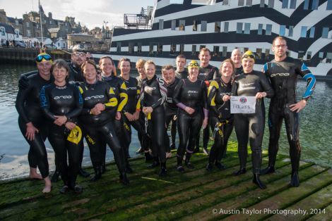 The group after a "refreshing" cross-harbour swim on Saturday afternoon. Photo: Austin Taylor