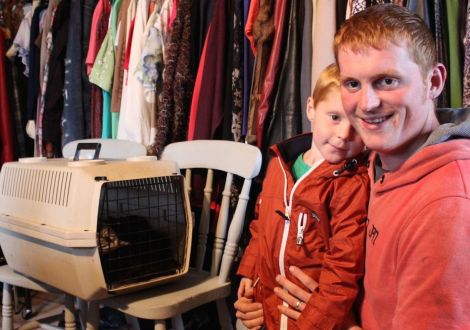 Joey Wilson with his dad Steven delivering Joey on Sunday to the wildlife sanctuary in Hillswick.