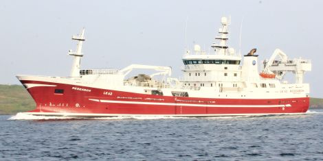 The elongated Research returns to Lerwick harbour on Tuesday. Photo Ian Leask