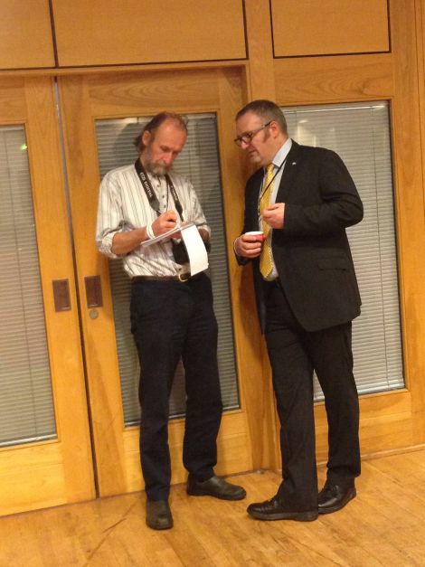 Gary Robinson offering his thoughts to Shetland News' Pete Bevington. Photo courtesy of BBC RadiO Shetland