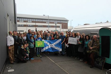 Yes supporters outside Mareel during the 'Yestival' visit to Lerwick in July. Photo: Alex Aitchison