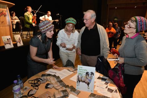 Emma Miller (left) of Shetland Amenity Trust at the wool week opening session - Photo: Malcolm Younger/Millgeat Media