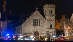 Fire fighters from Lerwick and Scalloway attending St Clement's Hall on Monday night. Photo: Austin Taylor