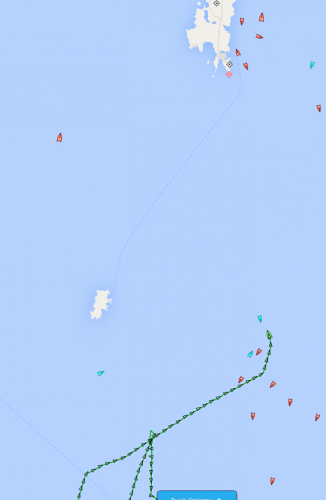 A screen shot of the www.marinetraffic.com website showing the Myrte drifting off Fair Isle.