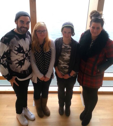 Britain's northernmost hopefuls were Abby Williams (second from left) and Sula Brookes from Unst, at Mareel with Britain's Got Talent casting team Jake Court (left) and Sophie Brown (right) 