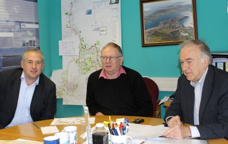 Discussing ways to expand the Lerwick district heating scheme are (from left): Star Renewable Energy director David Pearson, SHEAP manager Neville Martin and SHEAP board member Andrew Blackadder - Photo: Hans J Marter/ShetNews