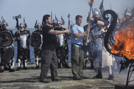 Contestants tried their hand at making a Viking torch before delivering it to Guizer Jarl Ivor Cluness. Photo: Heather Wines/CBS