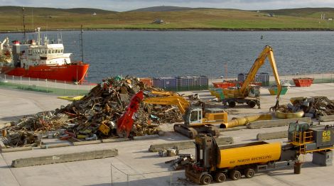 60 North Recycling at work on the Lerwick waterfront where it is involved in oil rig decommissioning. Photo 60 North