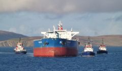 Best value for Sella Ness? Three council tugs escort the tanker 'Value' into Sullom Voe last year. Photo John Bateson