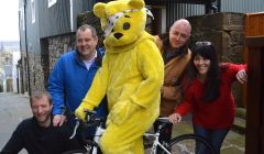 Getting into gear BBC Radio Shetland's biggest night are (from left): Richard Forbes, John Johnston, Pudsey, Mike Grundon and Jane Moncrieff. Now where is Daniel Lawson?