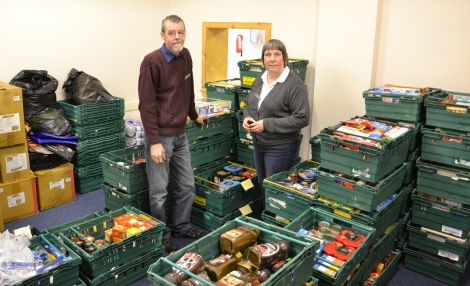 David Grieve and Angela Nunn at the Salvation Army's food bank on Lerwick's North Road. Photo: Shetnews/Neil Riddell