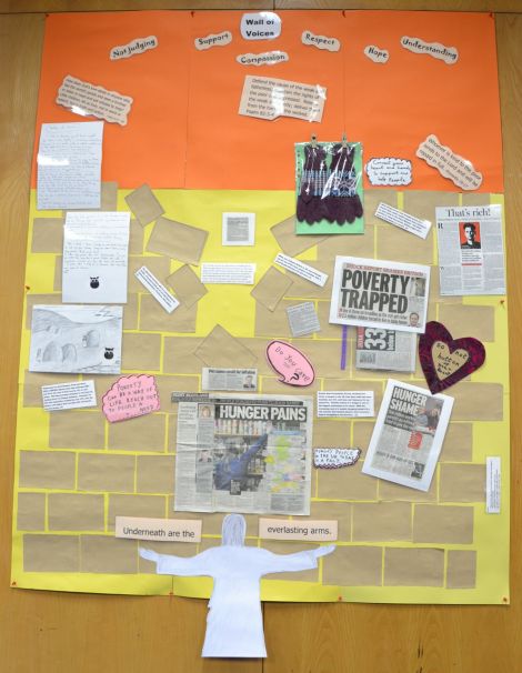 A "wall of voices" about the scourge of poverty at the Salvation Army's North Road premises. Photo: Shetnews