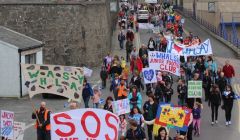 Protesters marching through Lerwick last June in support of the islands rural schools.