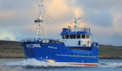 The brand new salmon feed carrier Havilah started work on Tuesday after arriving in Lerwick on Monday. Photo Ian Leask