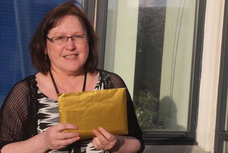 A delighted Kay Foster with her 'unexpected birthday present' - Photo: Hans J Marter/ShetNews