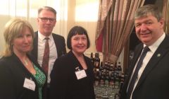 Alistair Carmichael MP with (from left) VisitOrkney manager Barbara Foulkes, VisitShetland manager Steve Mathieson and Jill Franklin from Shetlandeli and Lerwick Brewery.