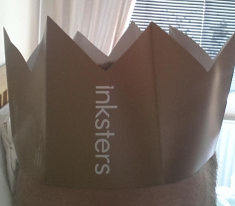 The Inkster Christmas Hat, as modelled on the @inksters Twitter account.