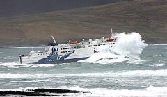 The Orkney ferry Hamnavoe heads out into rough seas on Friday during a lull in the weather. Photo Cecil Garson