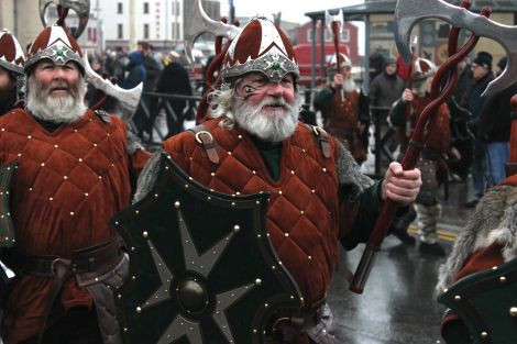 This year's distinctive Jarl's Squad suits include Celtic tattoos. Photo: Toby Sandison