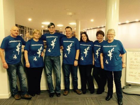 Pictured at the BBC's Salford studios lending moral support to Lisa during filming last year - Jim Birnie, Anne Birnie, Craig Birnie, Angus Ward, Sarah Ward, Sandra Ward and Jeanette Wiseman.