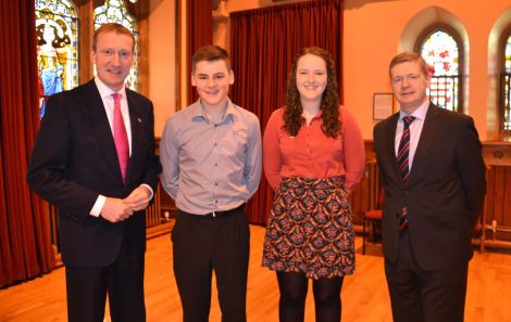 From left to right - Shetland MSP Tavish Scott, MYSPs Kelvin Anderson and Kaylee Mouat, and SIC convener Malcolm Bell. Photo: Shetnews/Neil Riddell