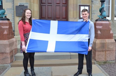 Kaylee Mouat and Kelvin Anderson enjoying their success at Lerwick Town Hall on Monday. Photo: Shetnews/Neil Riddell