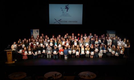 Many of the volunteers on stage at Mareel with their awards on Monday night.