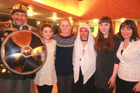 Host family Ewen and Clare Balfour and their daughters Helen and Freya with their visitors Francesca Fadda (Sardinia) and Andrea Mathiesen (Norway)