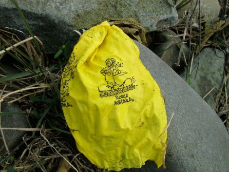 One of the McDonald's "happy meal" balloons that has washed ashore on Shetland's beaches. Photo courtesy of Jane Outram.