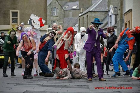 Zombies meandering along Commercial Street during the fourth Zombiefest. Photo: Ivan Hawick