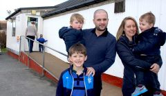 New shop owners Ryan and Lesley Thomson with their three boys Lewis (1), James (7) and Gary (2) - Photo: Hans J Marter/ShetNews