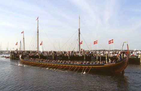 The reconstructed viking ship Sea Stallion, from Glendalough, in Ireland, seen here at Roskilde, Denmark - Photo: Davy Cooper, Shetland Amenity Trust