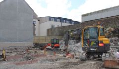 Work has started on preparing the foundations for new flats on the site of the SIC's former housing department on Lerwick's Fort Road. Photo Shetnews