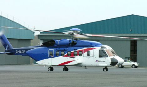 A S-92 helicopter operated by Bristow helicopters at Scatsta airport - Photo: ShetNews