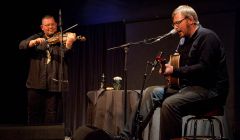 Saltfishforty duo Douglas Montgomery and Brian Cromarty on stage at Sandwick's Carnegie Hall on Sunday night. Photo: Dale Smith