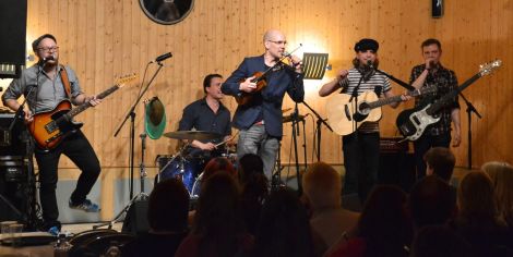 The Esko Jarvela Epic Male Band offering up their Finnish prog-folk at Vidlin on Thursday night. Photo: Shetnews