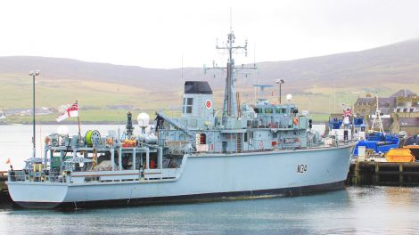 The mine hunter HMS Middleton arrived in Lerwick harbour on Thursday morning to participate in the celebrations - Photo: Ian Leask