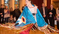 A demonstration of an Osoyoos Indian traditional dance at the town hall on Monday. Photo: Austin Taylor