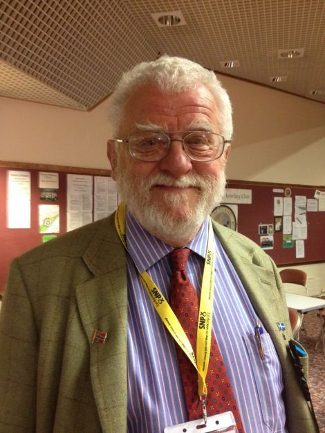 SNP candidate Danus Skene seems to be in a jovial mood at the count.