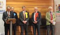 Returning officer Alistair Buchan making the Orkney & Shetland declaration at Clickimin Bowls Hall. Photo: Shetnews