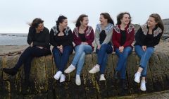 Evergreen on the beach - "our rehearsals are such a laugh". From left: teacher Maria Barclay, Nicole Coutts, Sophie Morris, Laura Brannan, Rachel Keay and Rebecca Millar. Photo Dave Donaldson