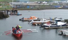 The rowing team arriving at the Lerwick marina on Friday - Photo: Disability Shetland