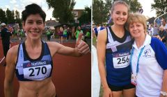 Thumbs-up from Claire Wilson after she struck gold in the steeplechase, while Emma Leask gets a hug from mother Janice after winning silver in the women's 400 metres. Photos: BBC Radio Shetland/Jane Moncrieff