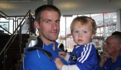 Shetland's football captain Leighton Flaws with his son Spencer. Photo: Shetnews/Chris Cope