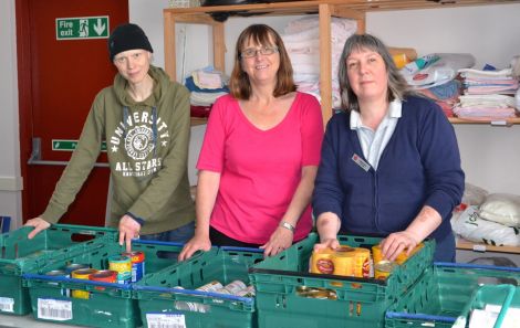 Rhiannon Jehu and Gill Gower are among several volunteers helping meet growing demand at the Salvation Army's Lerwick food bank. Photo: Shetnews/Neil Riddell