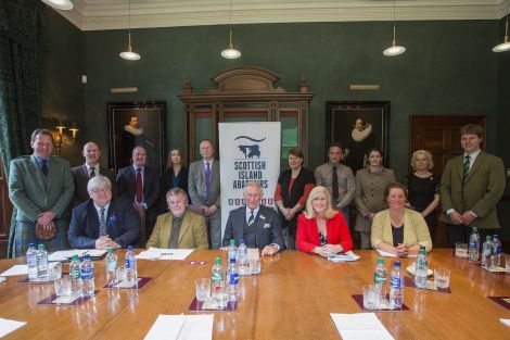 Scalloway crofter Ronnie Eunson (centre left next to the Prince of Wales) is chairing the new Scottish Island Abattoir Association.