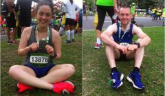 Shetland couple Annie McKee and Grant Johnson after completing the Rio half marathon on Sunday.