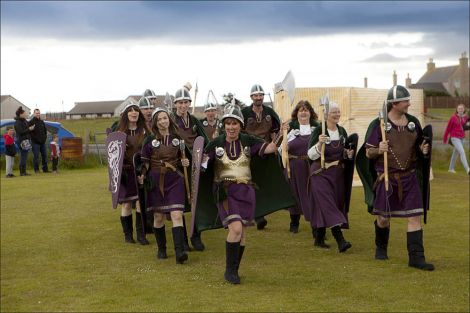 This year's SMUHA jarl squad, led by Lesley Simpson, joined in the fun. Photo: Dale Smith