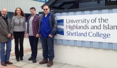 HE student of the year Barry Irvine (right) and FE student of the year Sean Boyle with the college's acting principal Irene Peterson and vice chairman Gary Cleaver.